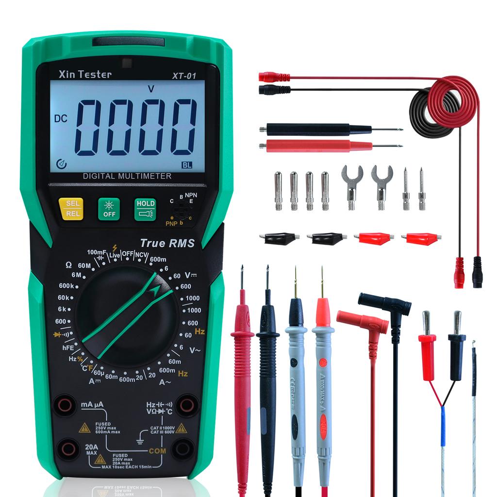 Xin Tester Digital Multimeter XT-01 Set Auto Ranging Voltmeter T-RMS 6000 Counts AC DC Volt Amp Ohm Capacitor Temperature Tester