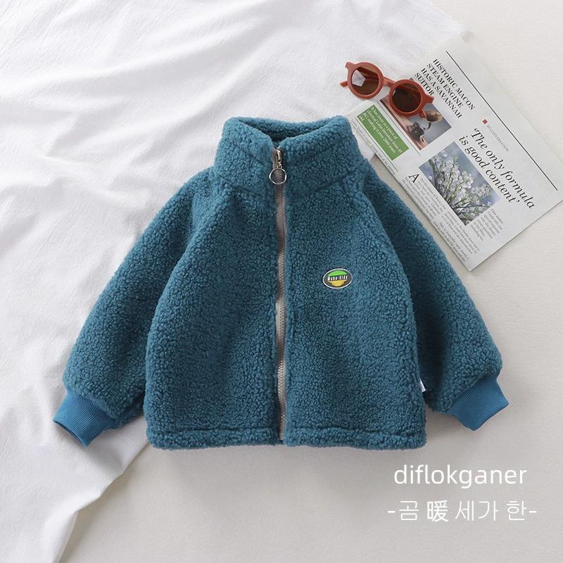 

Children Plush Jacket Autumn Winter Baby Clothes Windproof Warm Thicken Velvet Kids Coat Boy Girl Toddler Lamb Fleece Turtleneck Tops 150