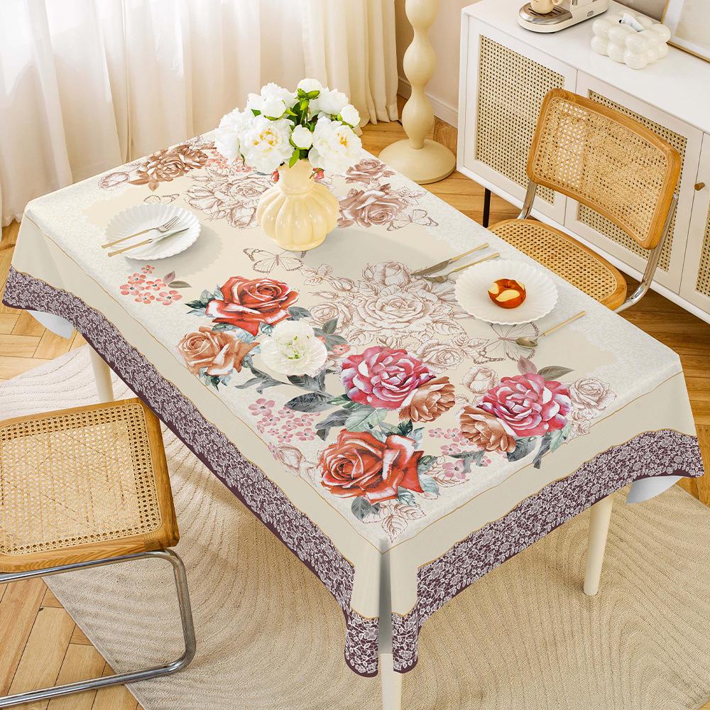 Central Asian Russian PVC Dining Tablecloth, Oil & Scald-Proof, Wash-Free, for Rectangular Tables.
