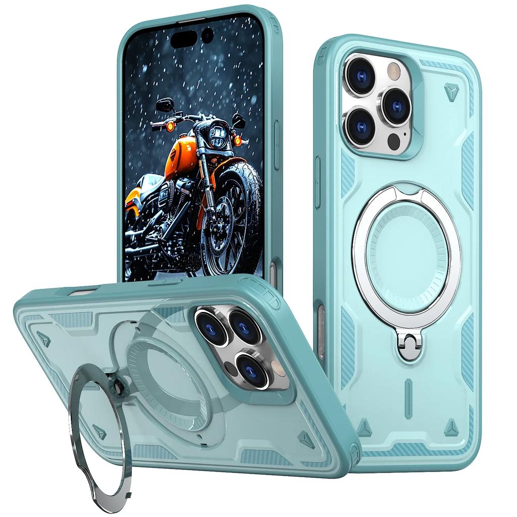 Military Armor Shockproof Case For iPhone 11 12 13 14 15 Plus 16 Pro Max 360° Rotating Ring Holder TPU Frame Plastic Phone Cover