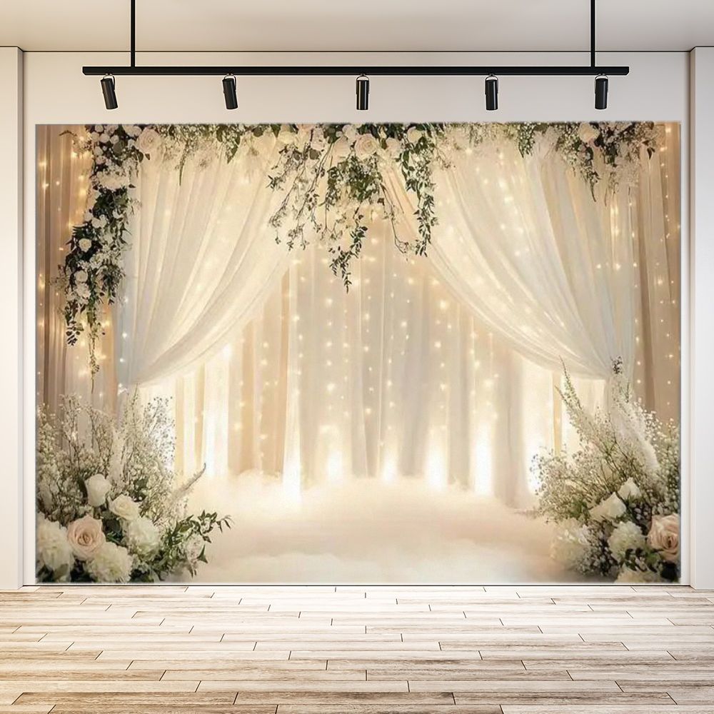 2D flat 1-piece floral lantern backdrop banner floral tulle curtain theme design suitable for - romantic wedding/event decorat 100x150cm