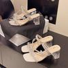 Pantoufles à talon épais style étranger pour femme, été, printemps et été, mode style fée avec jupe, sandales à talon haut en cristal