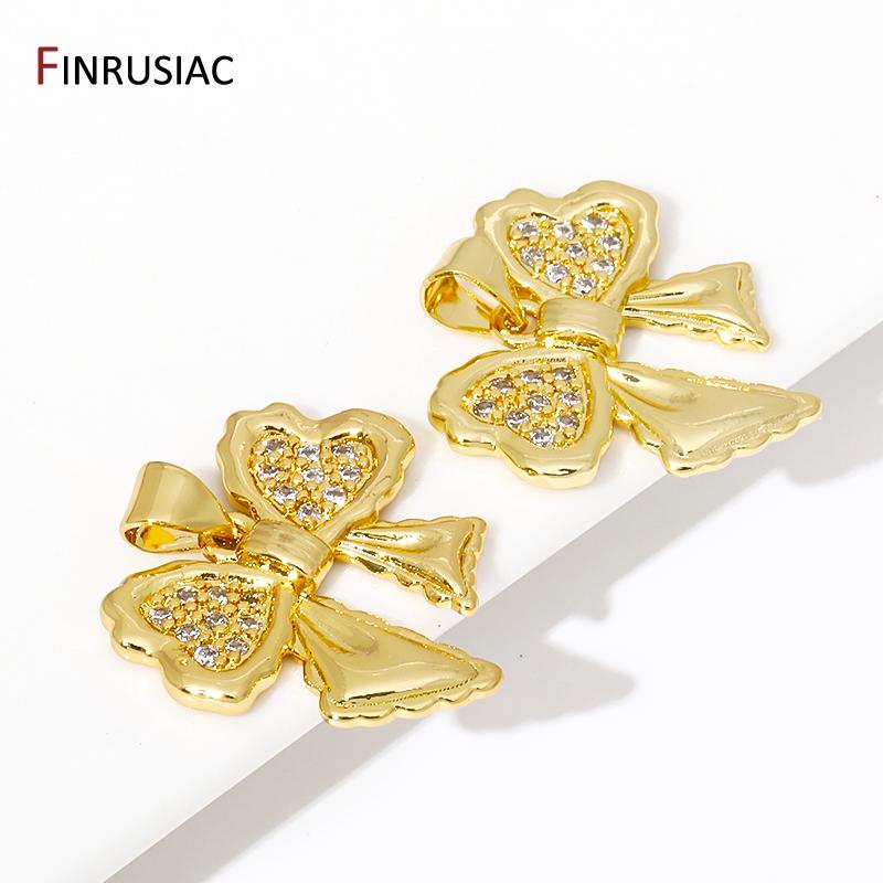 18K Gold Plated Brass Bowknot Charms Inlaid Zircon Butterfly Pendant For DIY Fashion Neckalce Making Supplies Accessories
