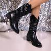 2024 Brand Women's Shoes Slip-on Women's Boots Fashion Metal Decoration Modern Boots Women Hot Sale Plus Size Mid-Calf Boots