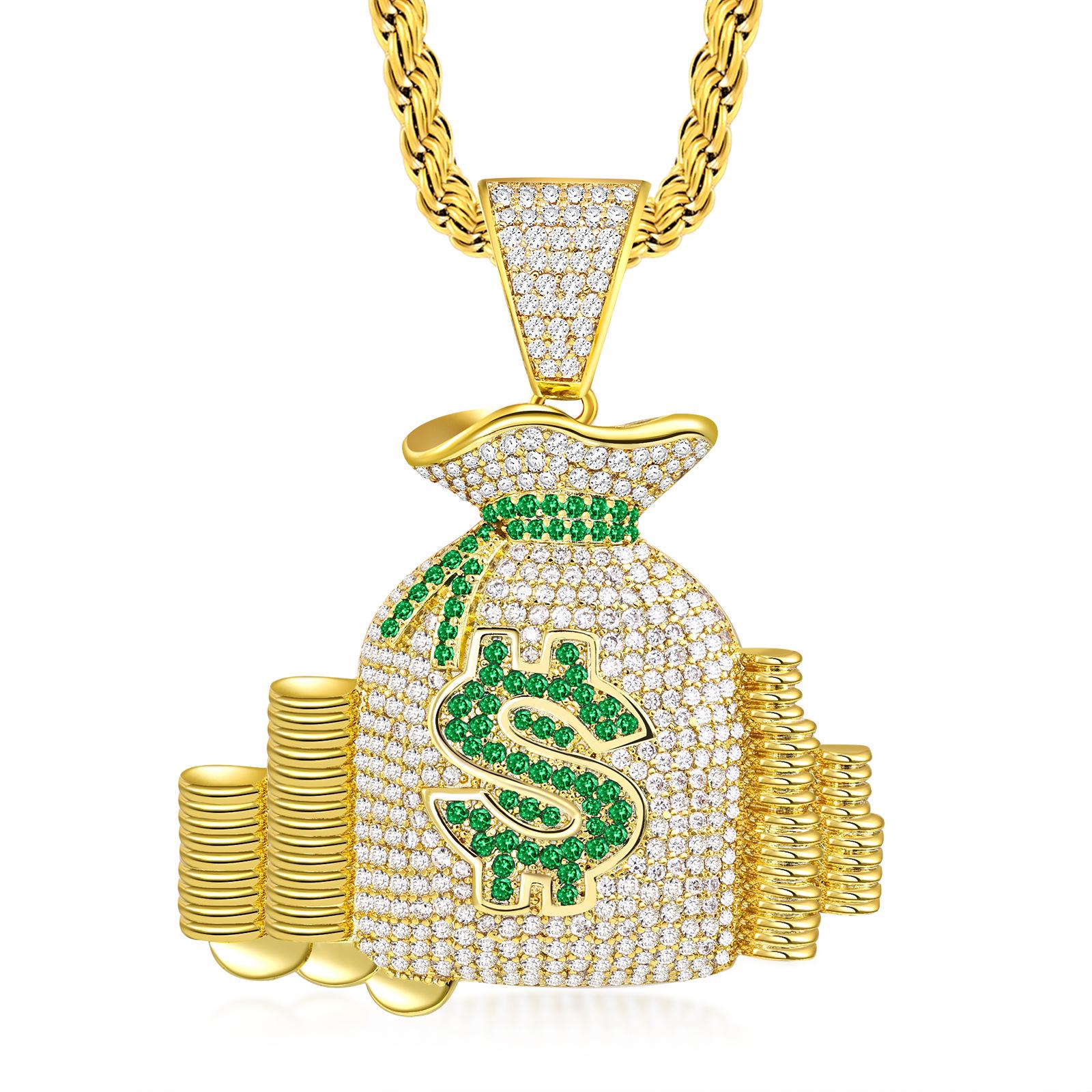 

Men s Hip Hop Zircon-Studded Dollar Bill Pendant Necklace
