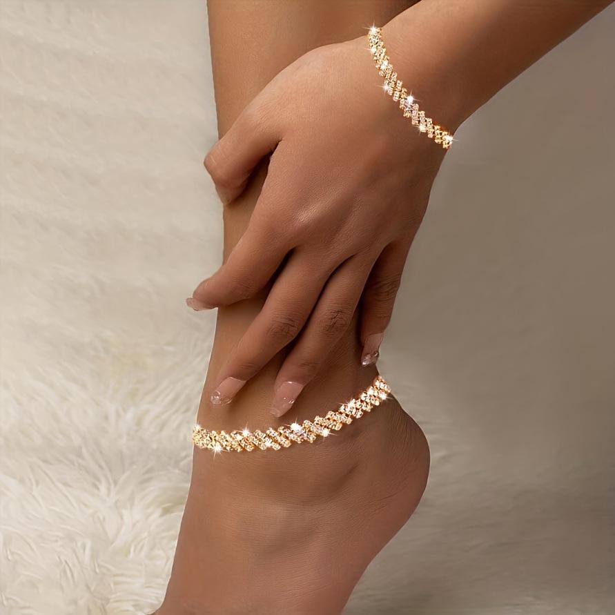 Luxury Rhinestone Bracelet & Anklet Set for Women - Perfect for Weddings, Engagements, Parties, and Banquets