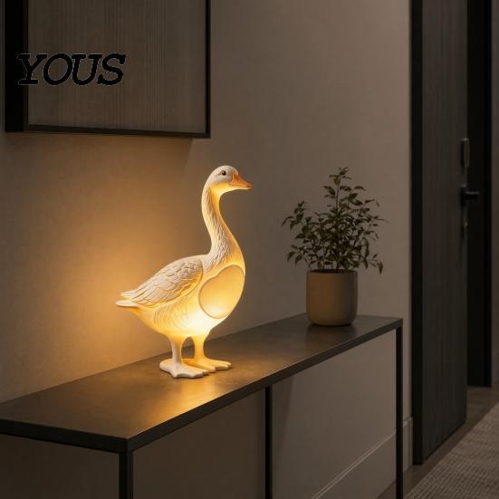 Cute Animal Resin Figurine Creative Goose Night Light, Duck Table Lamp with Warm LED Glow, Funny Matte Finish Decor for Bedroom Bedside,