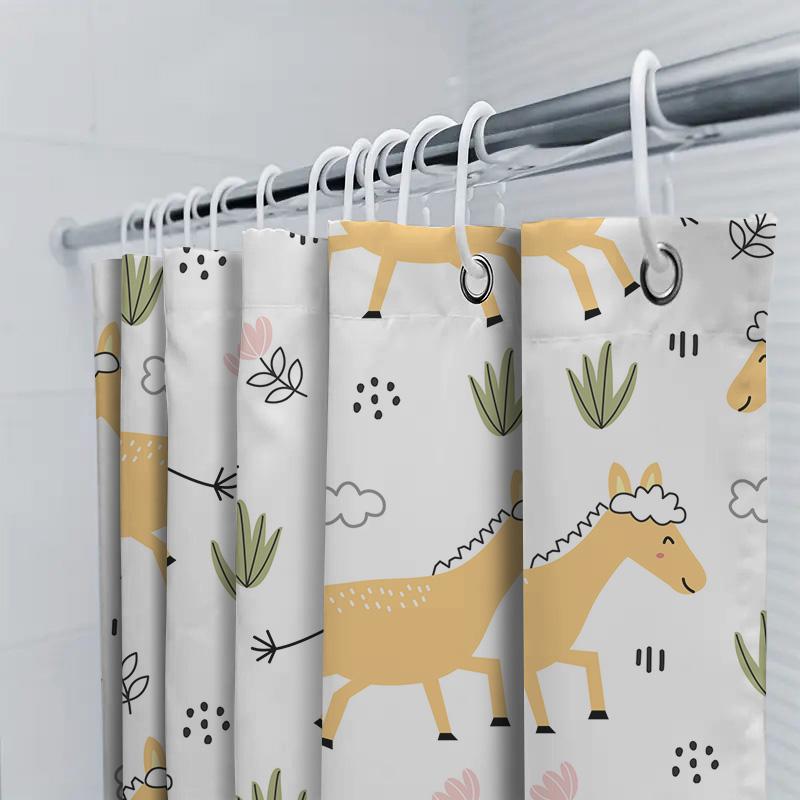 Modern Bathroom Decor Shower Curtain With Cartoon Animal Print White Flower Clouds Pattern For Kids Bathrooms Waterproof Fabric
