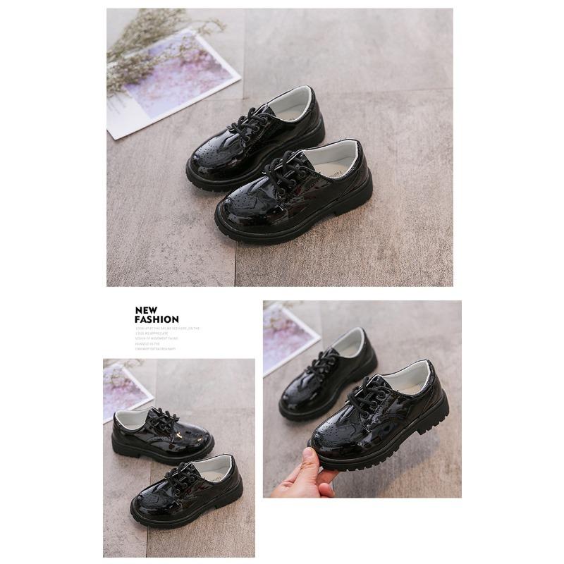 Spring and Autumn New Casual Lace-up Black Boy Leather Shoes Hollowed Out Feet Breathable British Korean Version of Small Children's Shoes