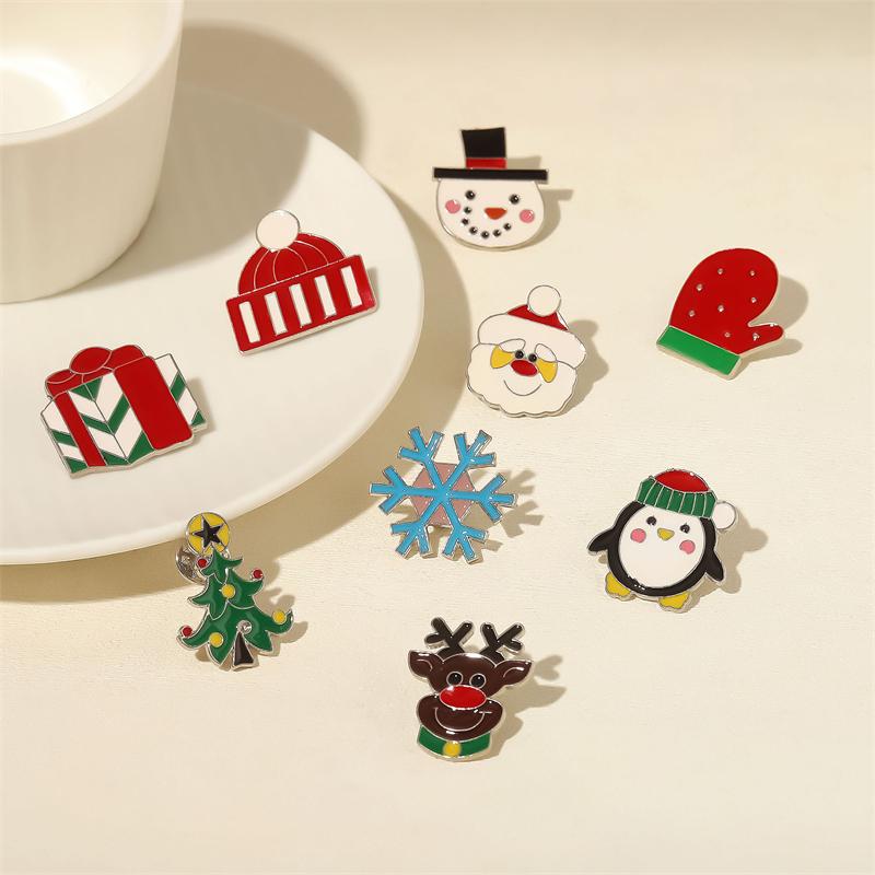 4-9 Pcs Christmas Brooch Set For Women Santa Claus Xmas Tree Snowflake Elk Shiny Crystal Zircon Enamel Badge Pins Festival Gifts