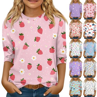 Bluzka dziecięca z rękawem 3/4, luźny t-shirt z nadrukiem i okrągłym dekoltem