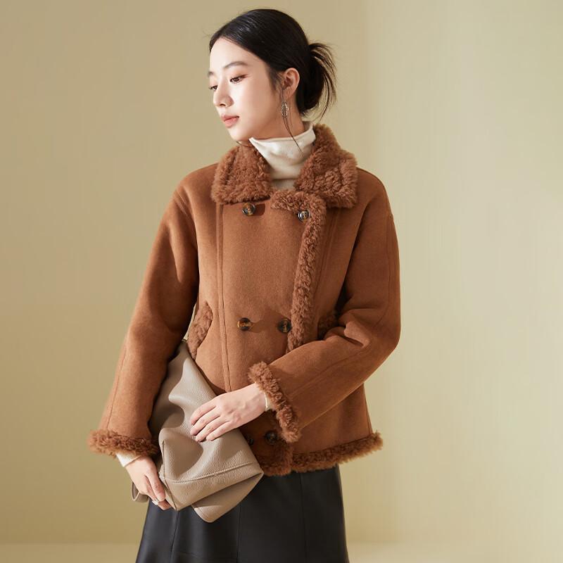 KAISER Women's Lamb Shearling Motorcycle Style Wool Coat