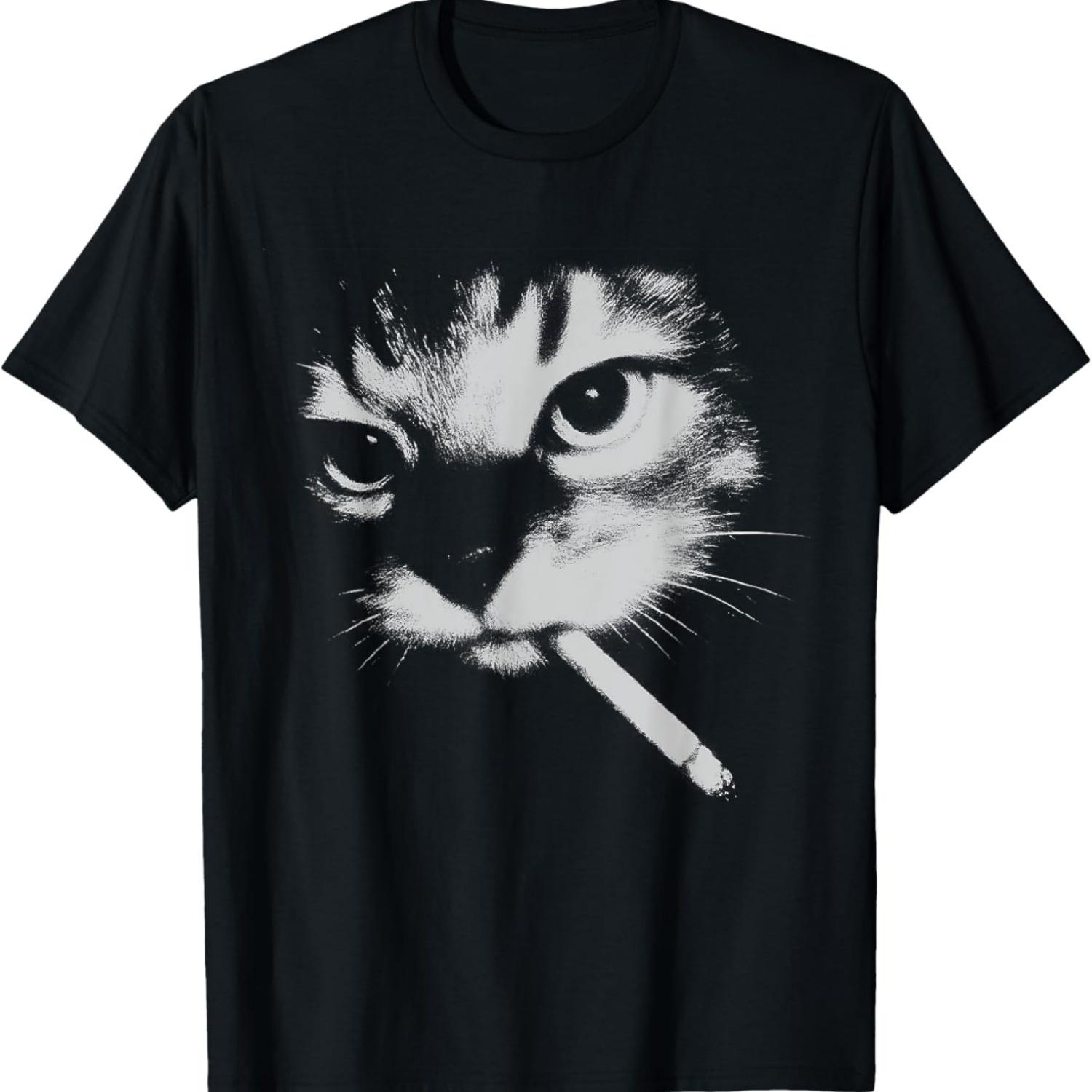 

Funny Smoking Black Cat Face Meme Men Women T-Shirt(1) S