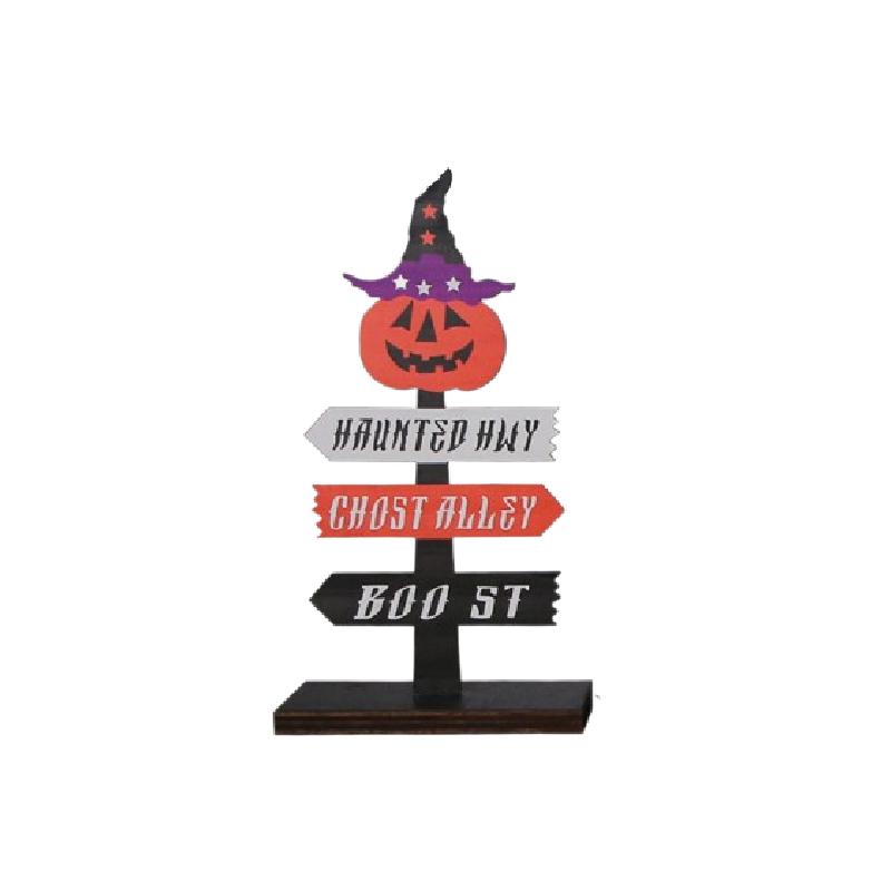Skeletons Pumpkins Halloween Wooden Signpost Plaque Table Ornament Party Decor