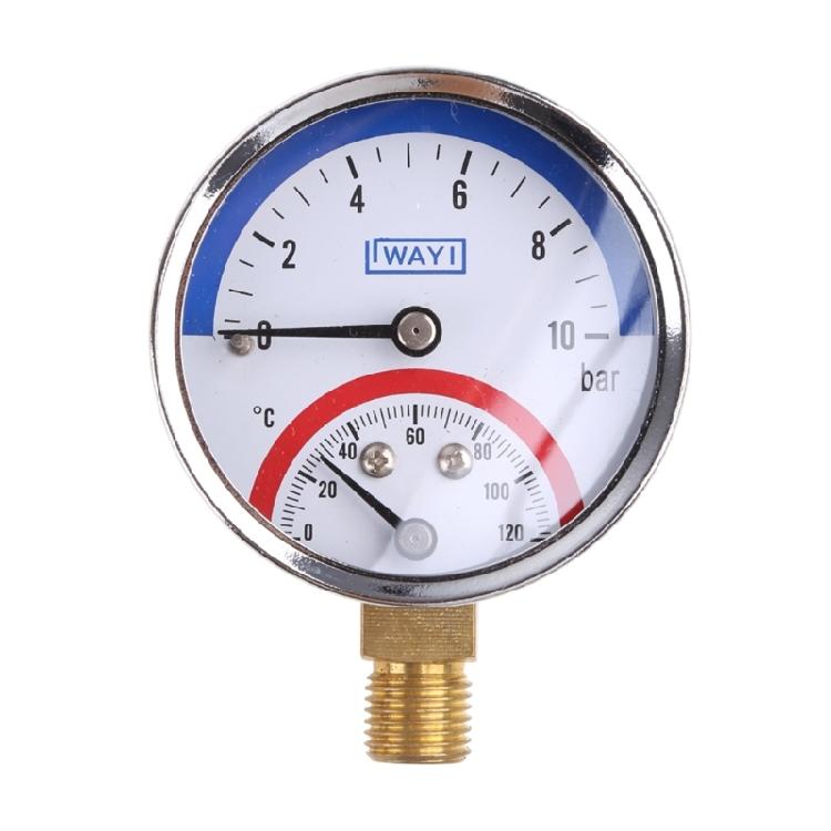Combined Pressure & Temperature Gauge for Gas & Water Range 0-10 Bar 0-120℃