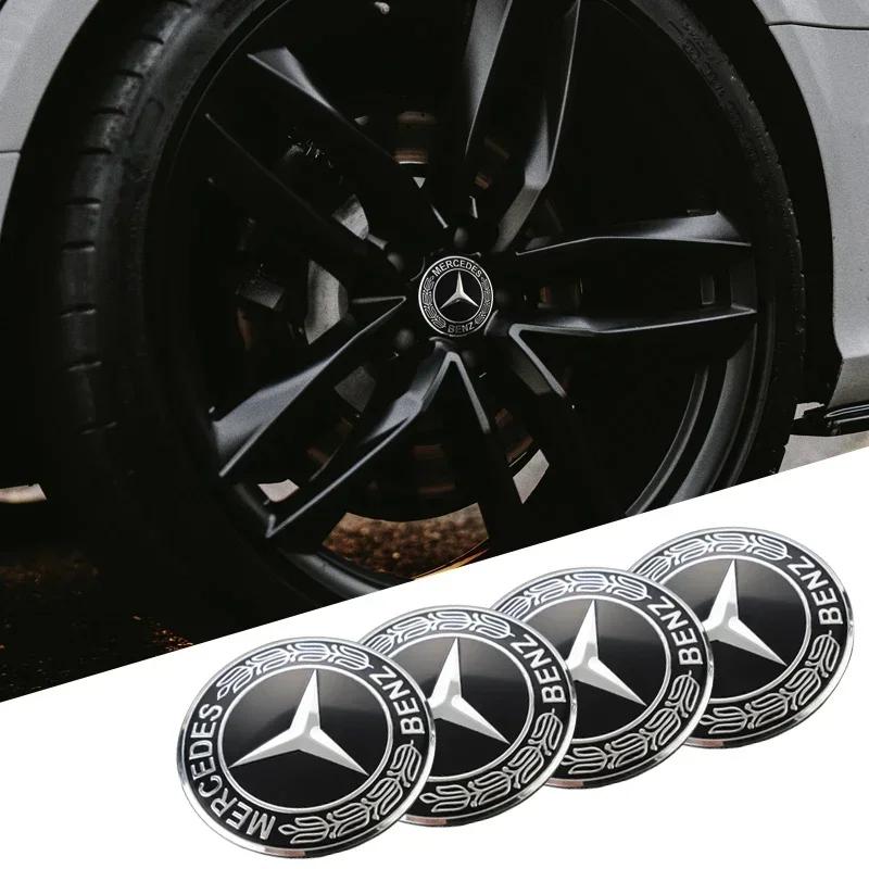 

C200 E300 Hot 2026 New For Benz 4Pcs 56mm Car Wheel Stickers Center Hub Cap Car Emblem Badge Decal For Mercedes Benz AMG Brabus