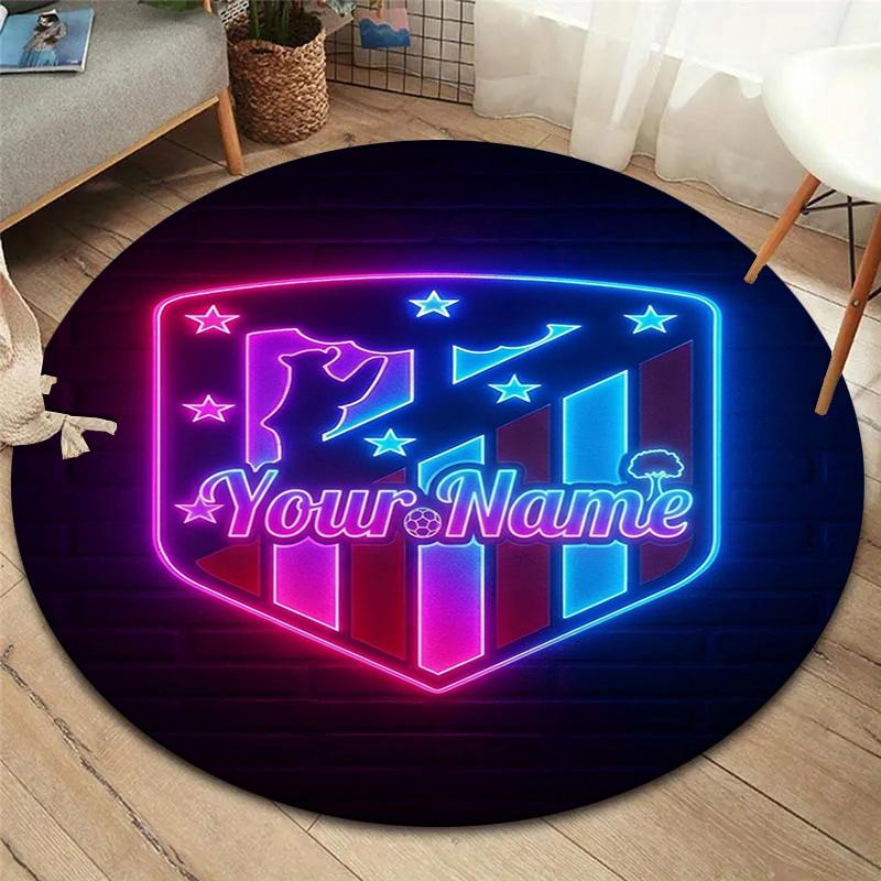 Atletico Fan Gear Custom Name Round Area Rug Carpet Rug For Living Room Bedroom Sofa Playroom Decor Nonslip Floor Mat