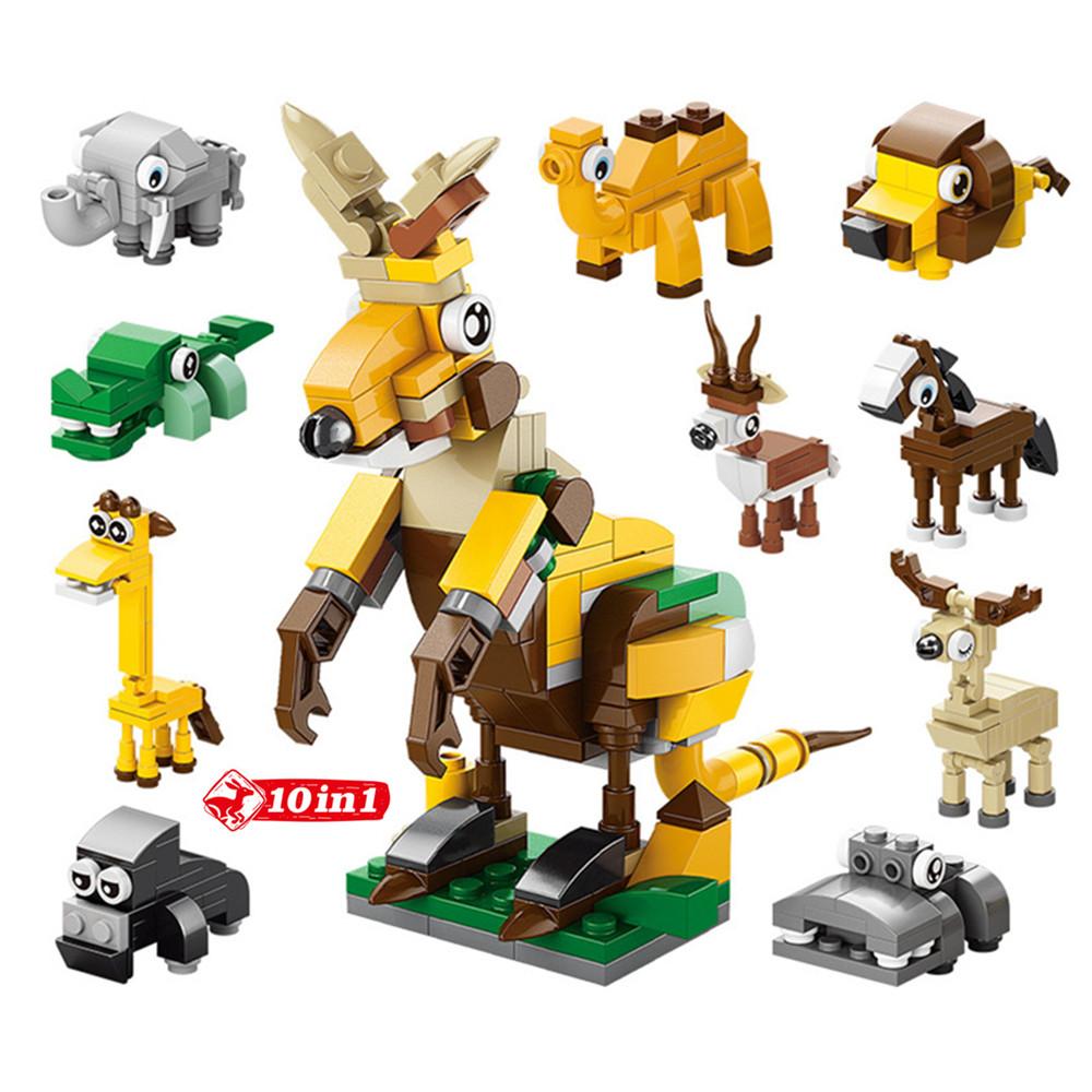 Animals World Insect Fish Bird Dog Elephant Panda Giraffe Honeybee 10 In 1 Building Blocks Kit Bricks Model Kids Toy Children