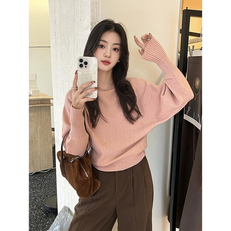 Temperament slanted shoulder one-word neck bottoming shirt women's spring relaxation loose knitted sweater with gray top inside