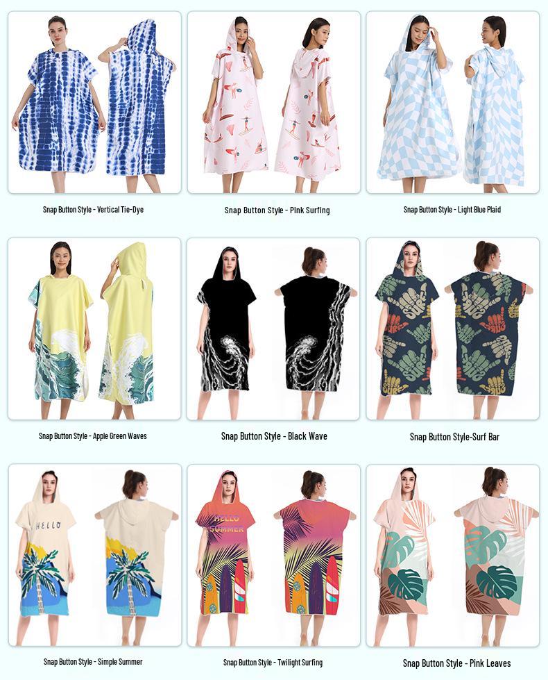 2025 Quick-Dry Hooded Swim Poncho with Zipper - Portable Bathrobe and Beach Towel