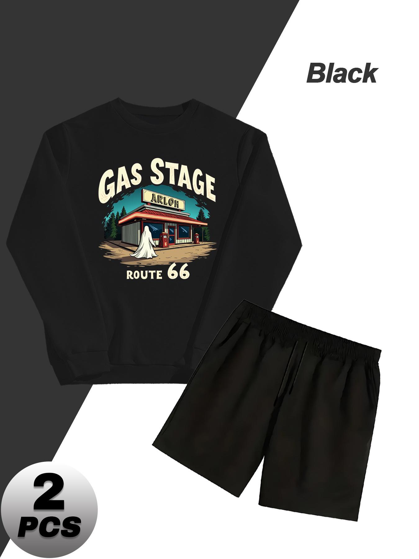 

Casual Tracksuit Crew Neck Long Sleeve Sweatshirt and Elastic Waist Shorts XXL чорний