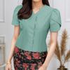 ZANZEA Women Casual V-Neck Solid Color Short Sleeve Blouse