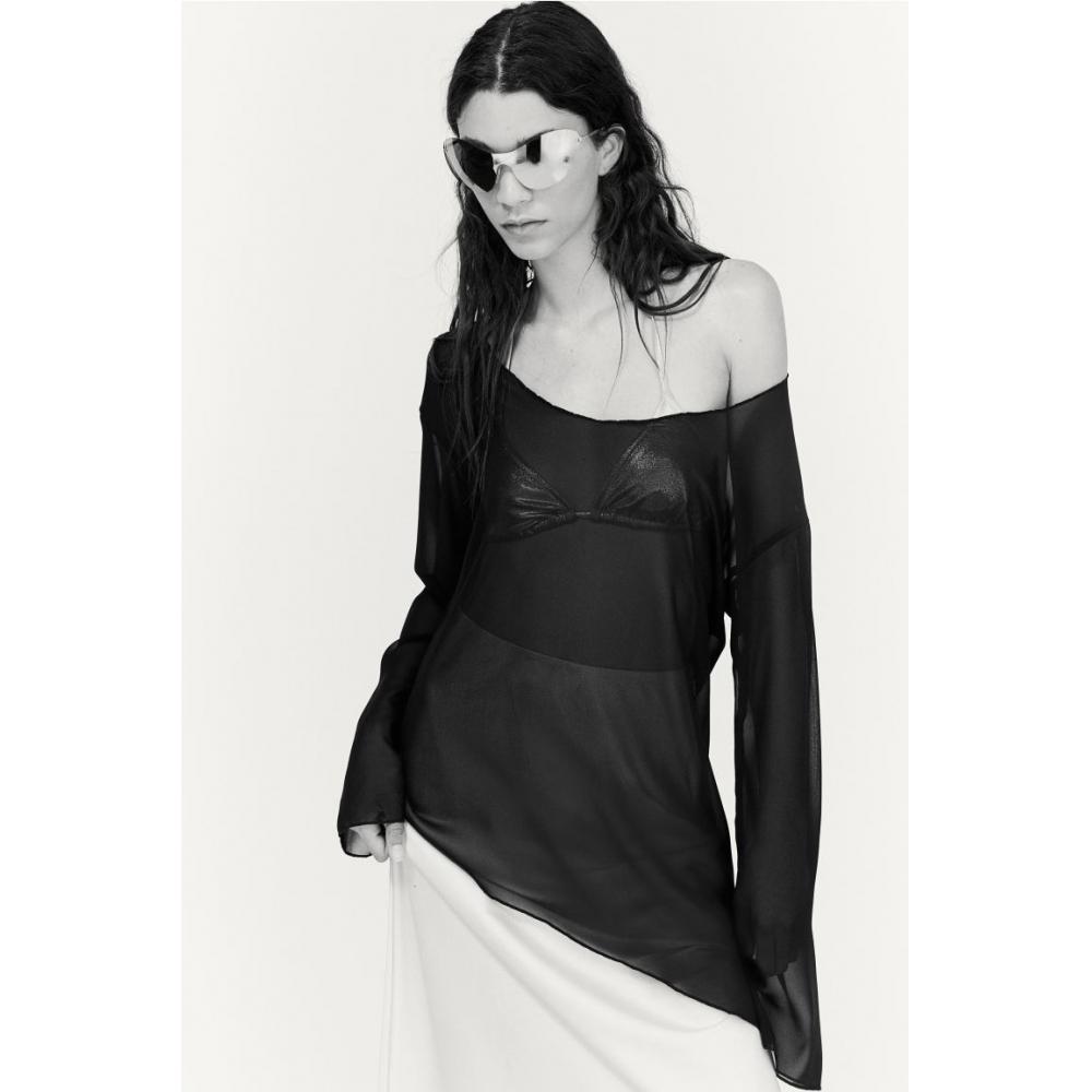 

Шифоновый топ HM с асимметричным подолом, черный