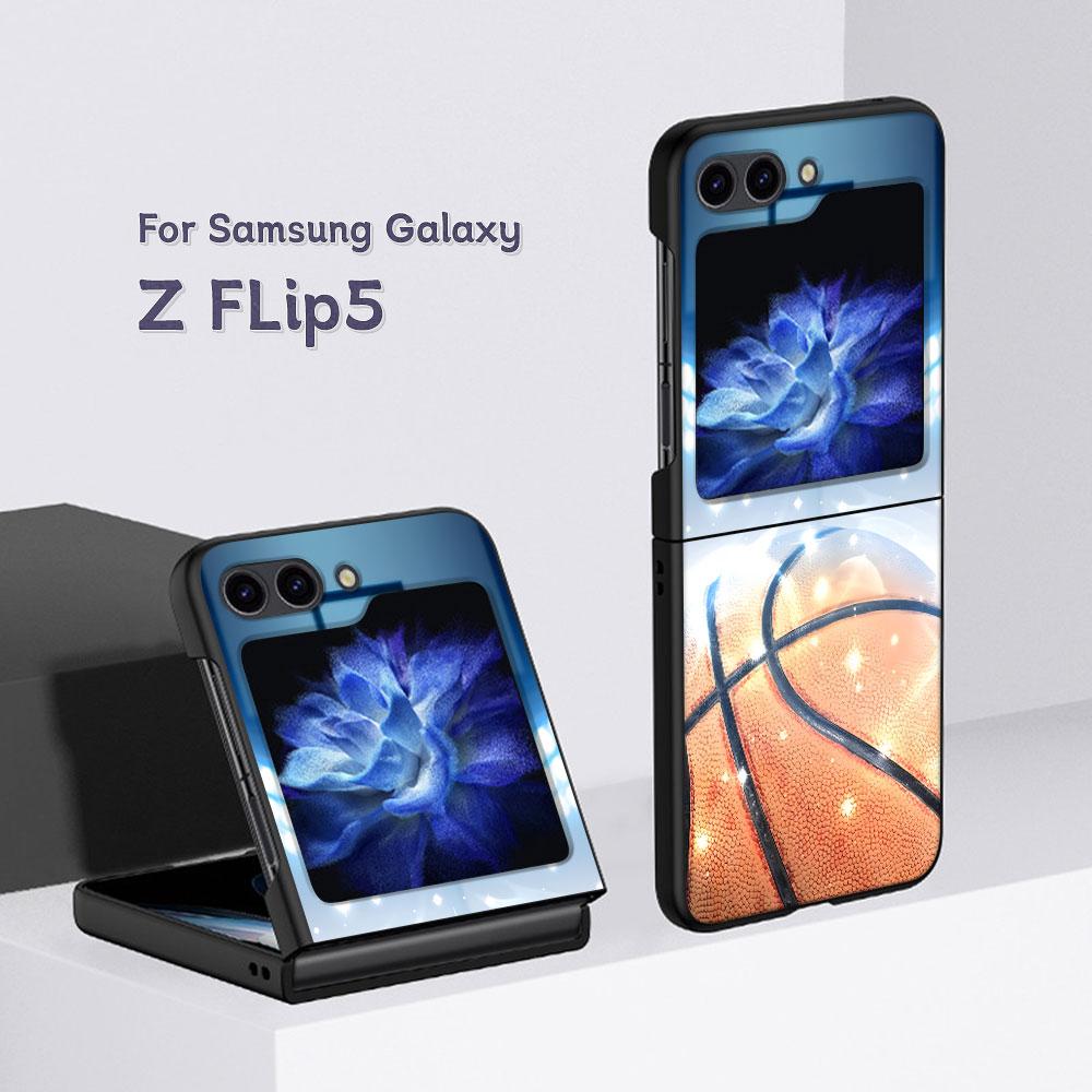 Basket Sports Basketball Case for Samsung Galaxy Z Flip5 Black PC Phone Cover Z Flip 5 5G Hard Luxury Coque Zflip5 Funda Capa