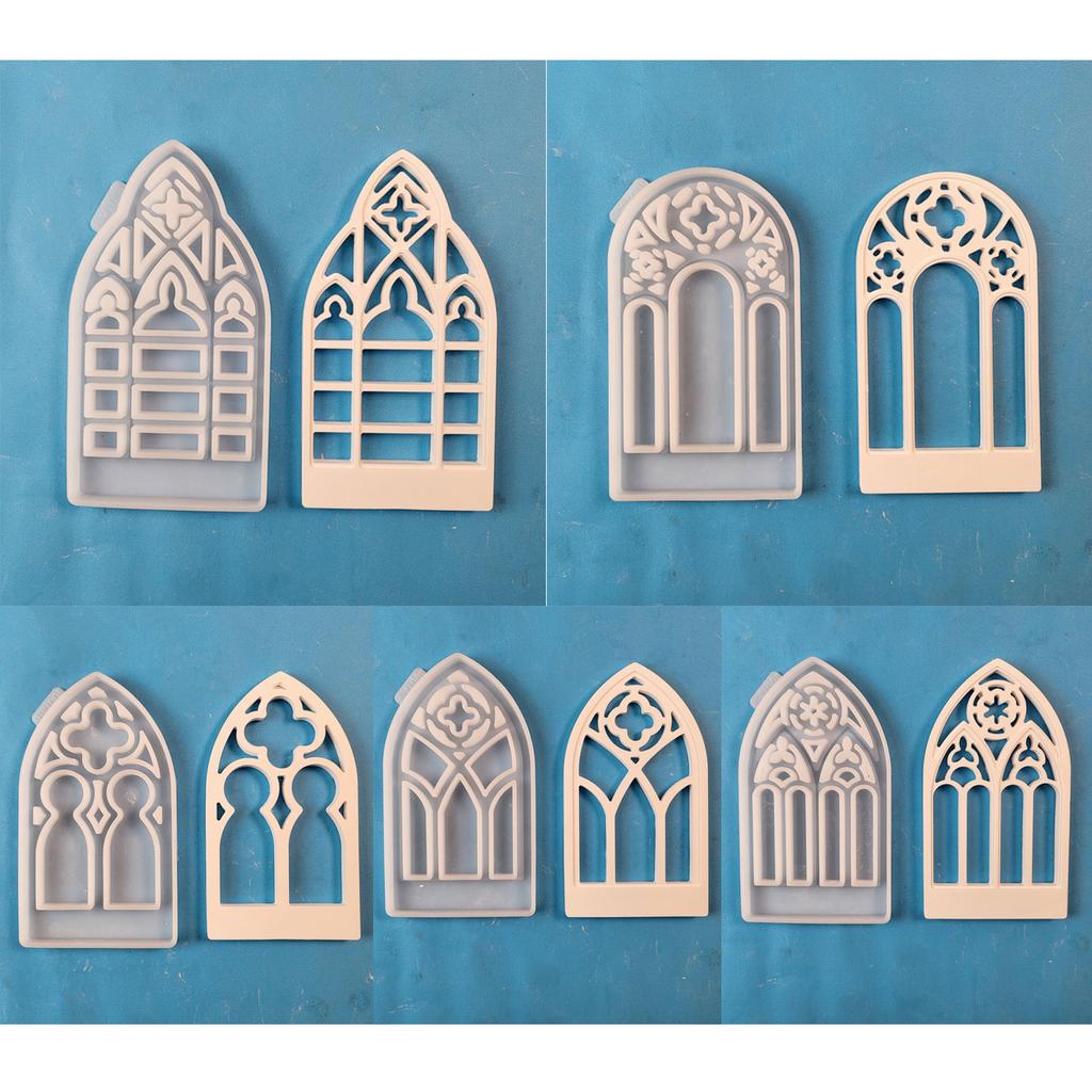 5x Gothic House Candle Holder Silicone Molds House Shape Candlesticks Resin Molds DIY Castings Mould for Concrete