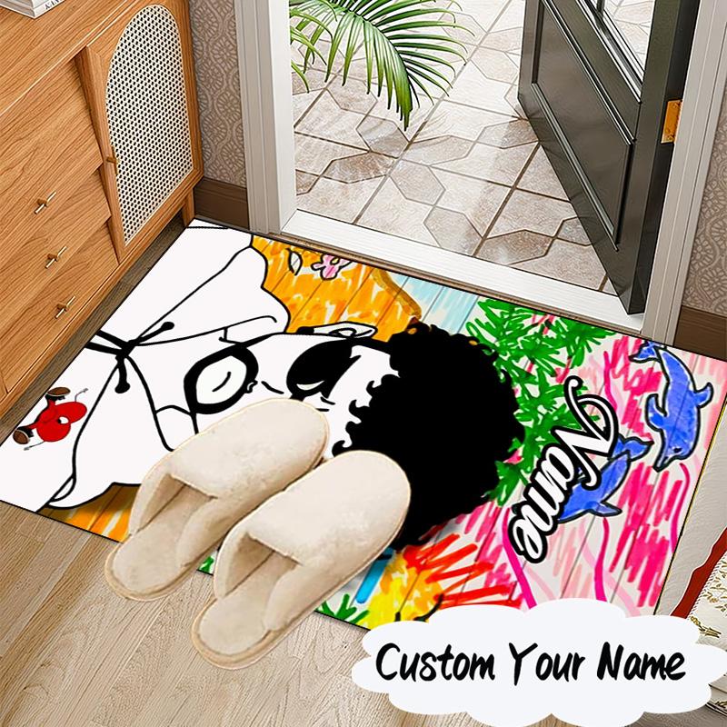 Custom Name Heart Bad Bunny Journal Rug for Living Room, Game Rooms, Office, Bedroom, Floor Mat Playful Design, fan gifts Christmas decor