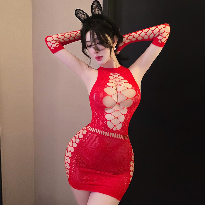 Plus Size Open Crotch Fishnet Lingerie Bodysuit - Long Night Temptation