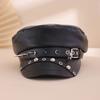 Black PU leather rivet belt buckle trendy Y2K flat-top newsboy cap for daily shopping and gatherings