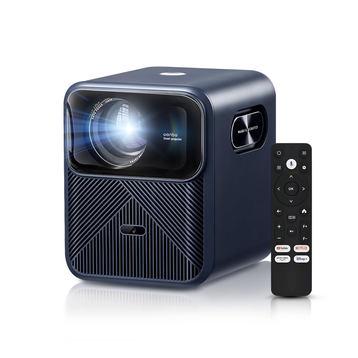 

with Android TV 16W fully sealed and Wanbo Mozart 1 Pro Projector 900ANSI Full HD stand 4K apps downloadable keystone obstacle 5G WiFi Bluetooth темно-синього кольору