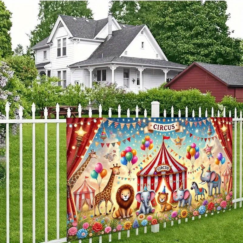 1pc Circus Animal Background - Vibrant Cartoon Circus Theme, Featuring Colorful Balloons, Flowers and Animals