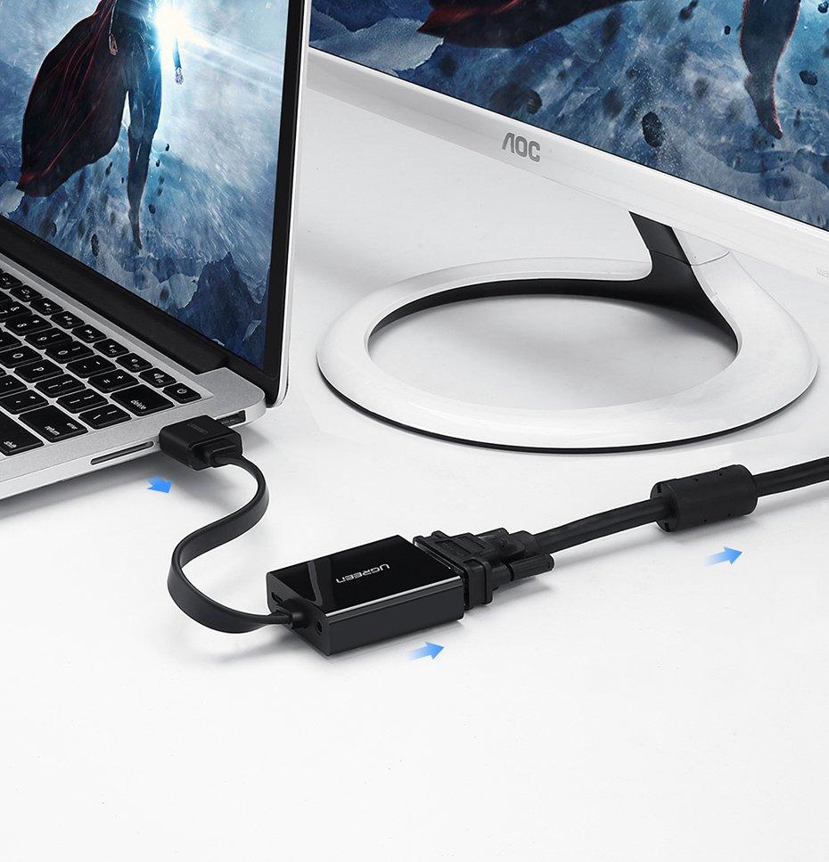 HDMI To VGA Micro USB AUX Audio 3.5 Mm Mini Jack Adapter Black
