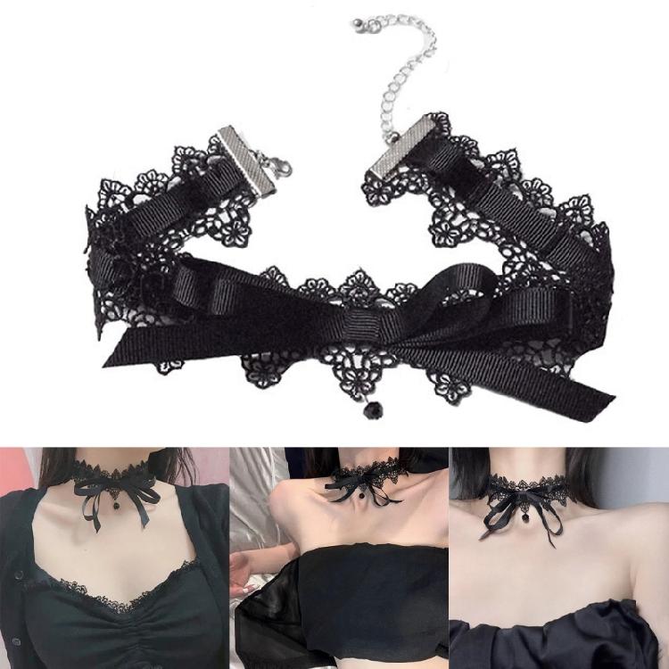 Sexy Schwarzer Spitzen-Schleifen-Knoten-Choker-Halskette Modisches Kragen-Halsketten-Schmuckstück