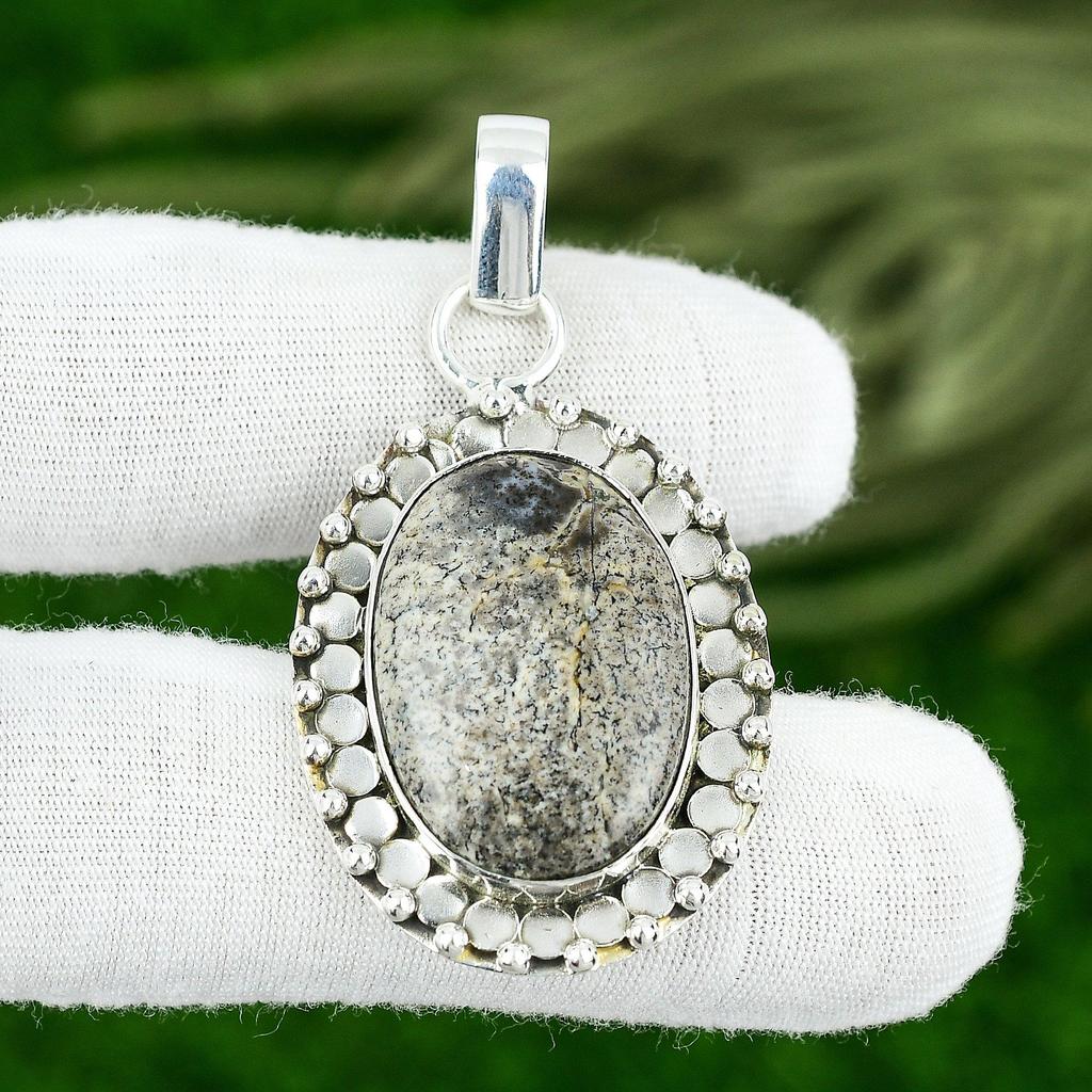 Wedding Gift For Her 925 Sterling Silver Natural Dendrite Opal Gemstone Pendant