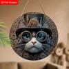 Retro Wooden Sign with Cool Cat Pattern - Unique Wall Pediments - Ideal for Front Door, Yard, Wall Decor