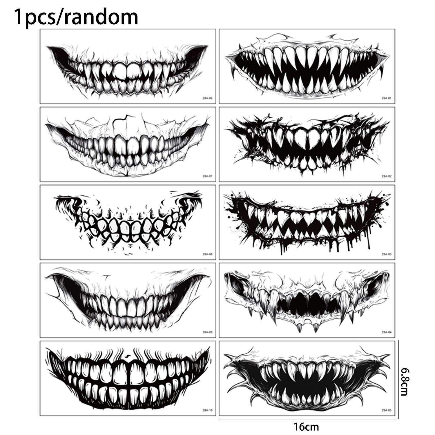 

Хелловін Жах Великий Рот Тату Наклейка Водонепроникна Стійка Реалістична Жахлива та Смішна Тимчасова Тату Наклейка 1/10 ШТ. Випадкова