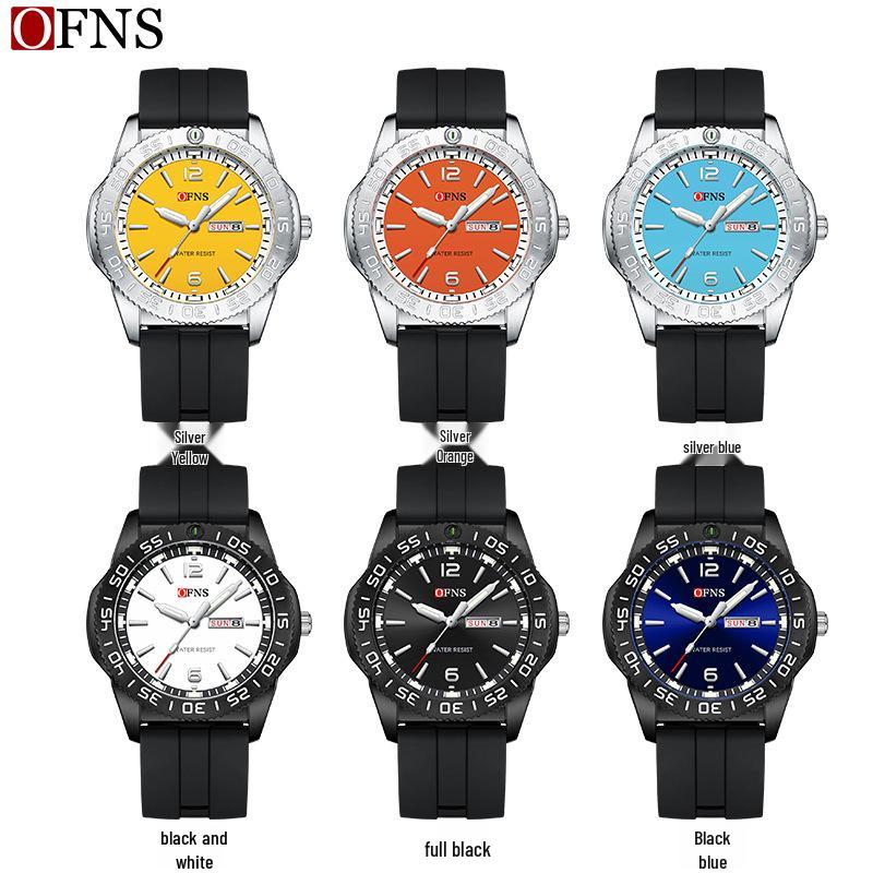Ofns Brand Men's Quartz Watch - Waterproof with Dual Calendar & Simple Bar Markers