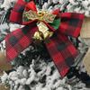 (5 Pcs/pack)8cm Christmas Checkered Butterfly Knot With Bell Christmas Decoration Home New Year Celebration Handmade DIY Pendant