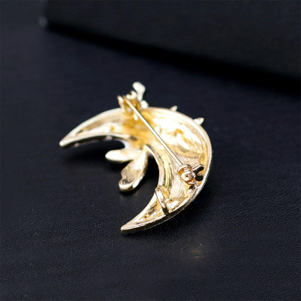 Women Fashionable Cartoon Moon Brooch Crystal Rhinestones Brooch Pins Party Jewelry Gift