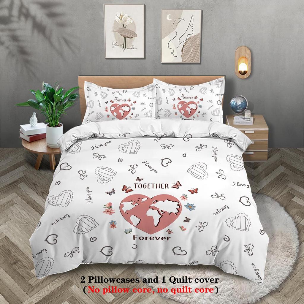 Valentinstag 3D Digitaldruck Polyester Dreiteiliger Bettbezug Bettwäsche Bettbezug Kissenbezug