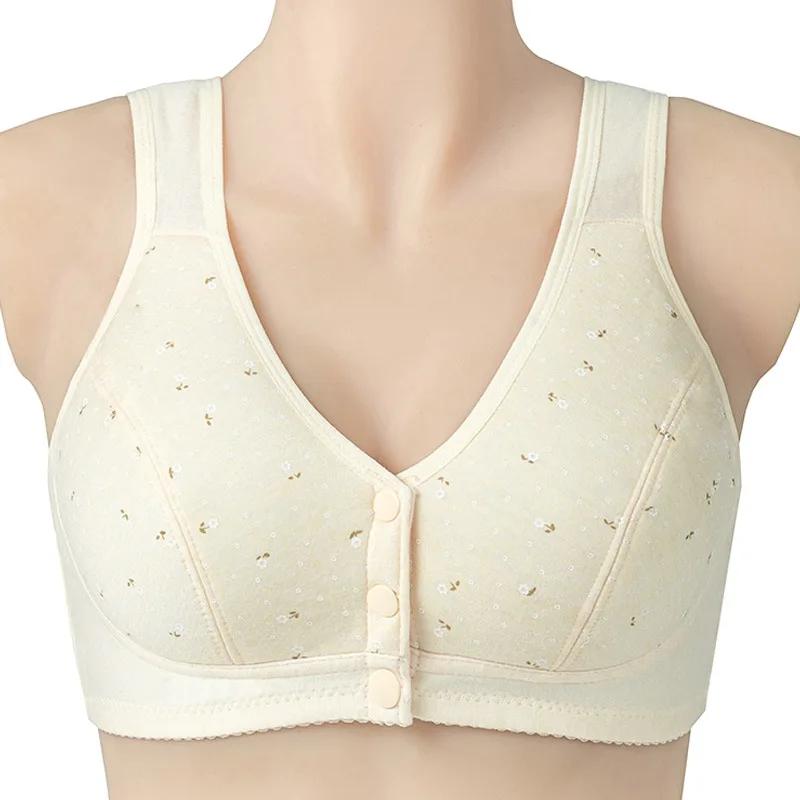 Front Buckle Cotton Underwear Printed Casual Women's Vest Style Underwire Plus Size Bra Breathe Thin Comfort