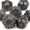 7 Pcs Green Black Gear Wheel Metal Dice Solid Metal Polyhedral Dice Set Suitable for Role-Playing RPG  Board Game Card Game