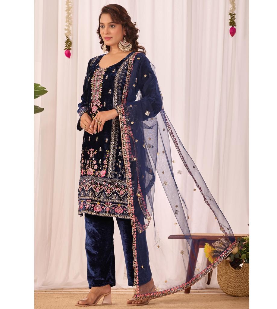 Women Bollywood Wear Velvet Sa;war Kameez Indian Designer Ethnic Party Top Tunic Salwar Suit