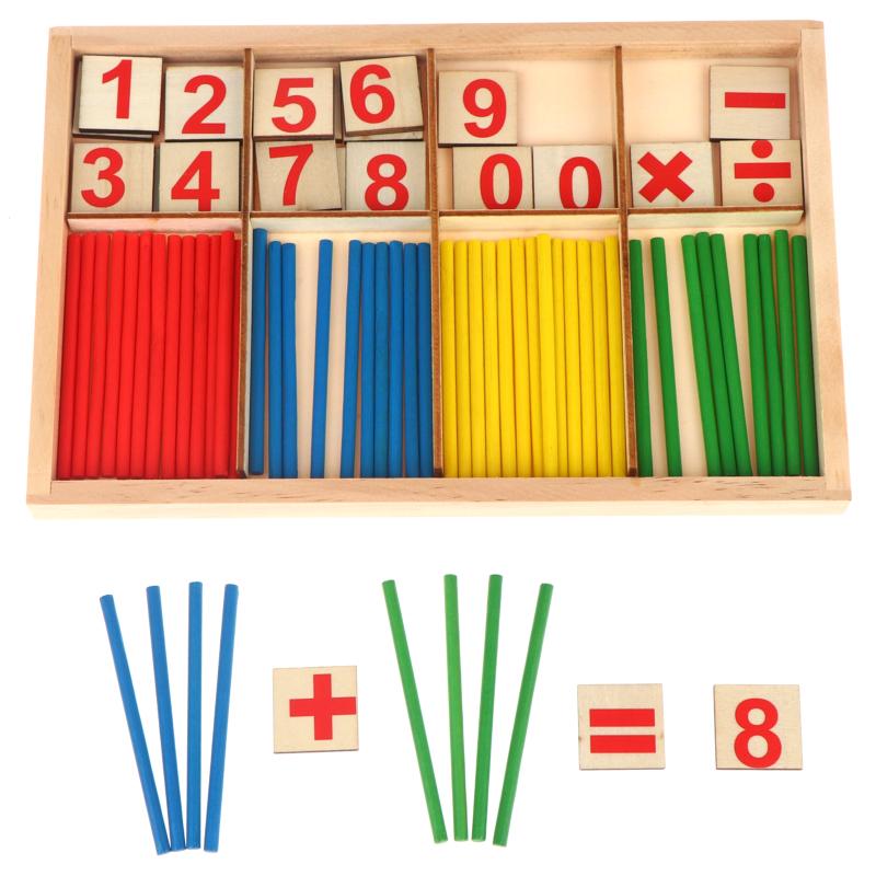 Wooden Kids Math Counting Stick Set Colorful Non-toxic Intelligence Learning Toy for Homeschool Preschool Education Blister packaging