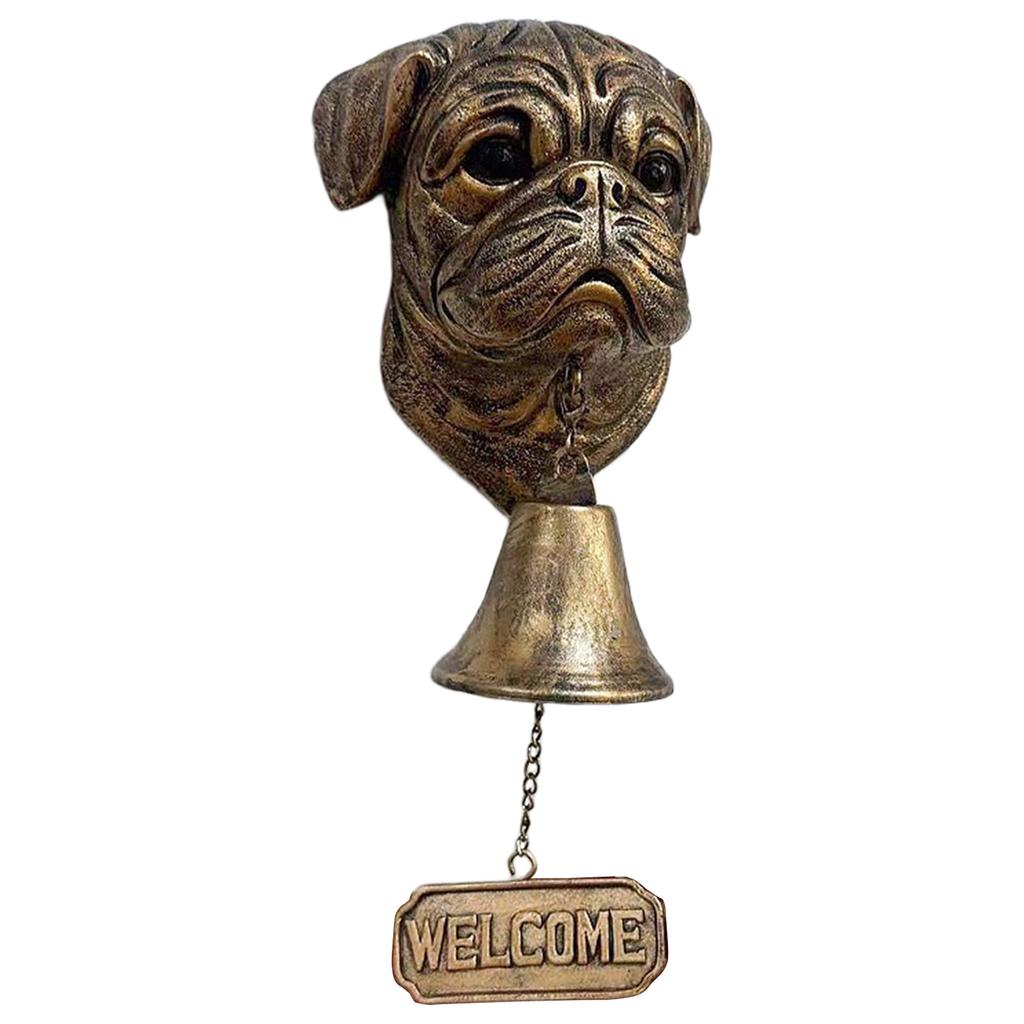 Vintage Bronze Dog Head Shape Resins Welcome Doorbell Outdoor Wall Hanging Decoration For Dog Lover Home Entrance Decors