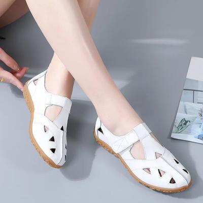 Fashion Summer Genuine Women's Sandals Leather Handmade Ladies Shoe Leather Sandals Women Flats Beach Shoes Retro Mother Shoes