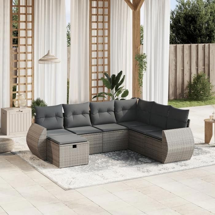 VidaXL Garden Lounge Set with Cushions 7 Pcs, Patio Sofas, Patio Furniture Set, Outdoor Furniture, Grey 3264146